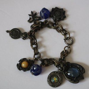 Vintage Silver Toned Etruscan Style Heraldic Fob Charm Bracelet